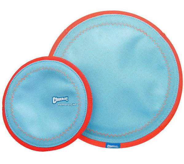 Two blue frisbees with red rims on a white background