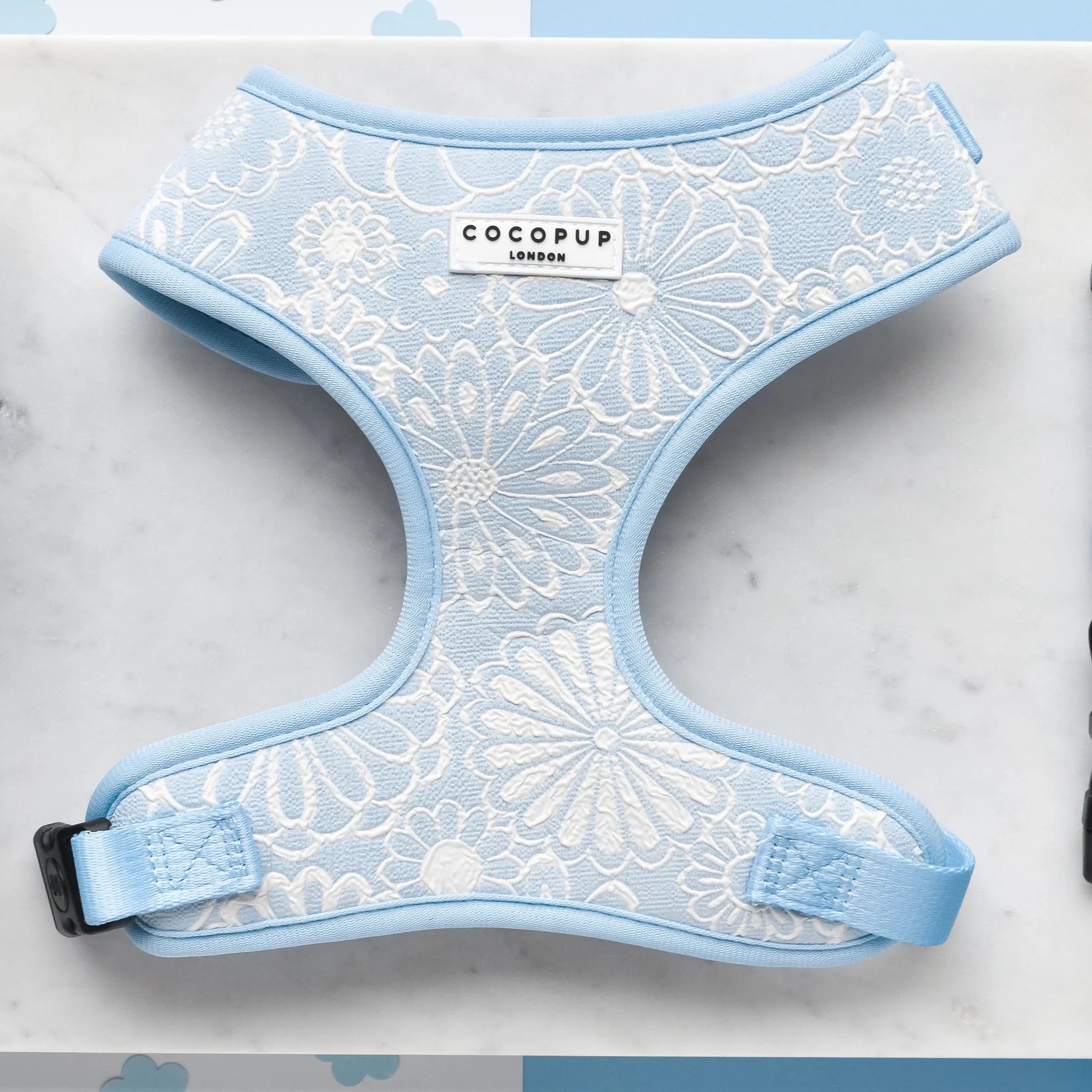LUXE Adjustable Neck Harness – Baby Blue Flower