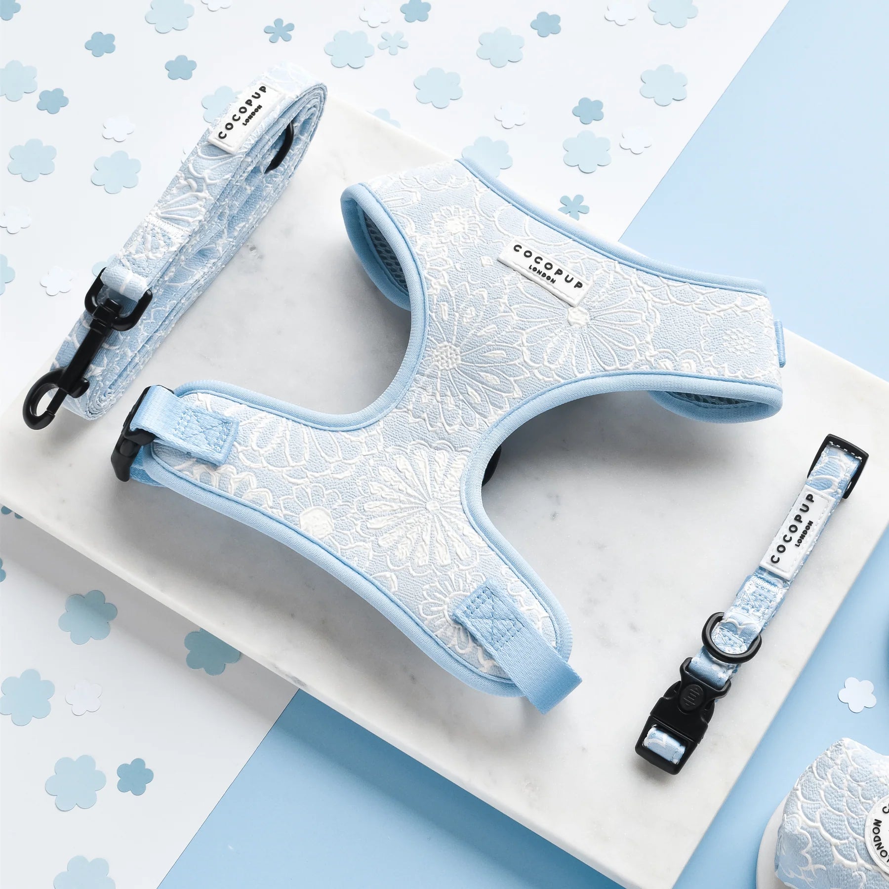 LUXE Adjustable Neck Harness – Baby Blue Flower