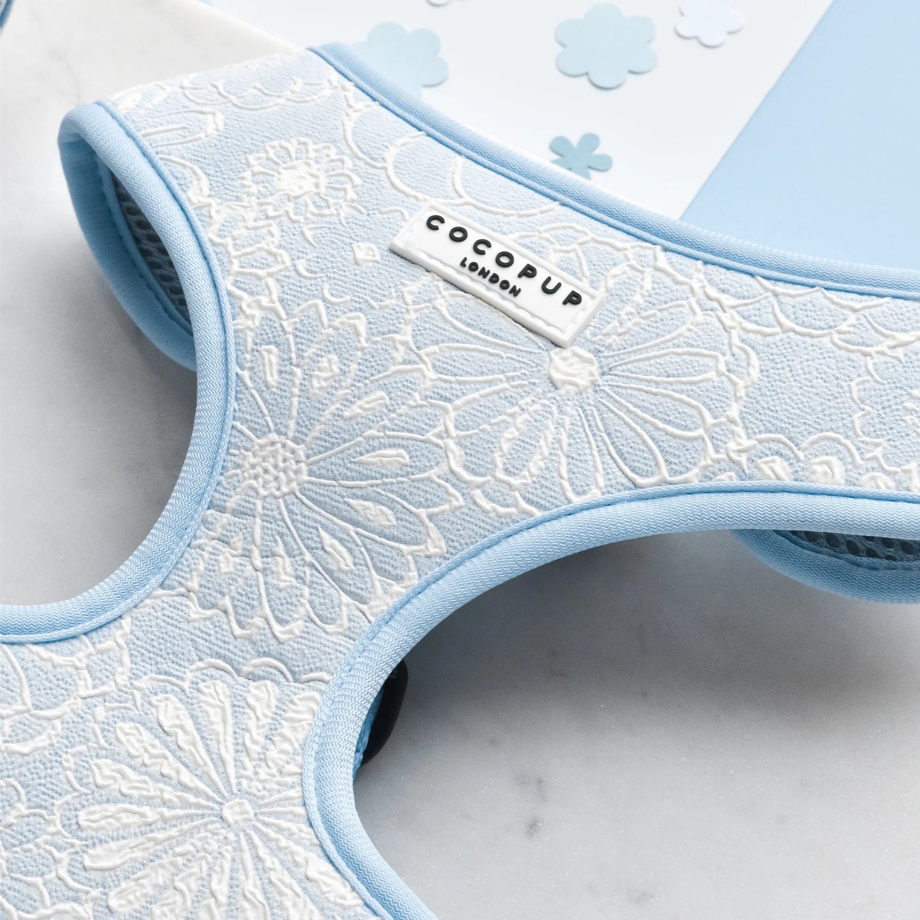 LUXE Adjustable Neck Harness – Baby Blue Flower