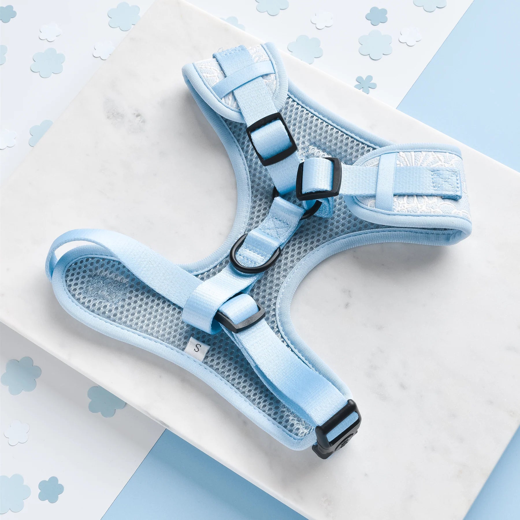 LUXE Adjustable Neck Harness – Baby Blue Flower